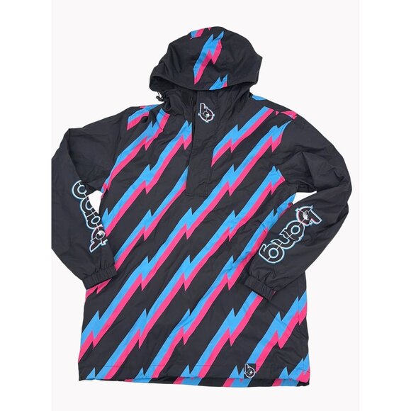 Bang Revolution Womens S Windbreaker Anorak Jacket Black Pink Blue Bolt - Picture 1 of 7